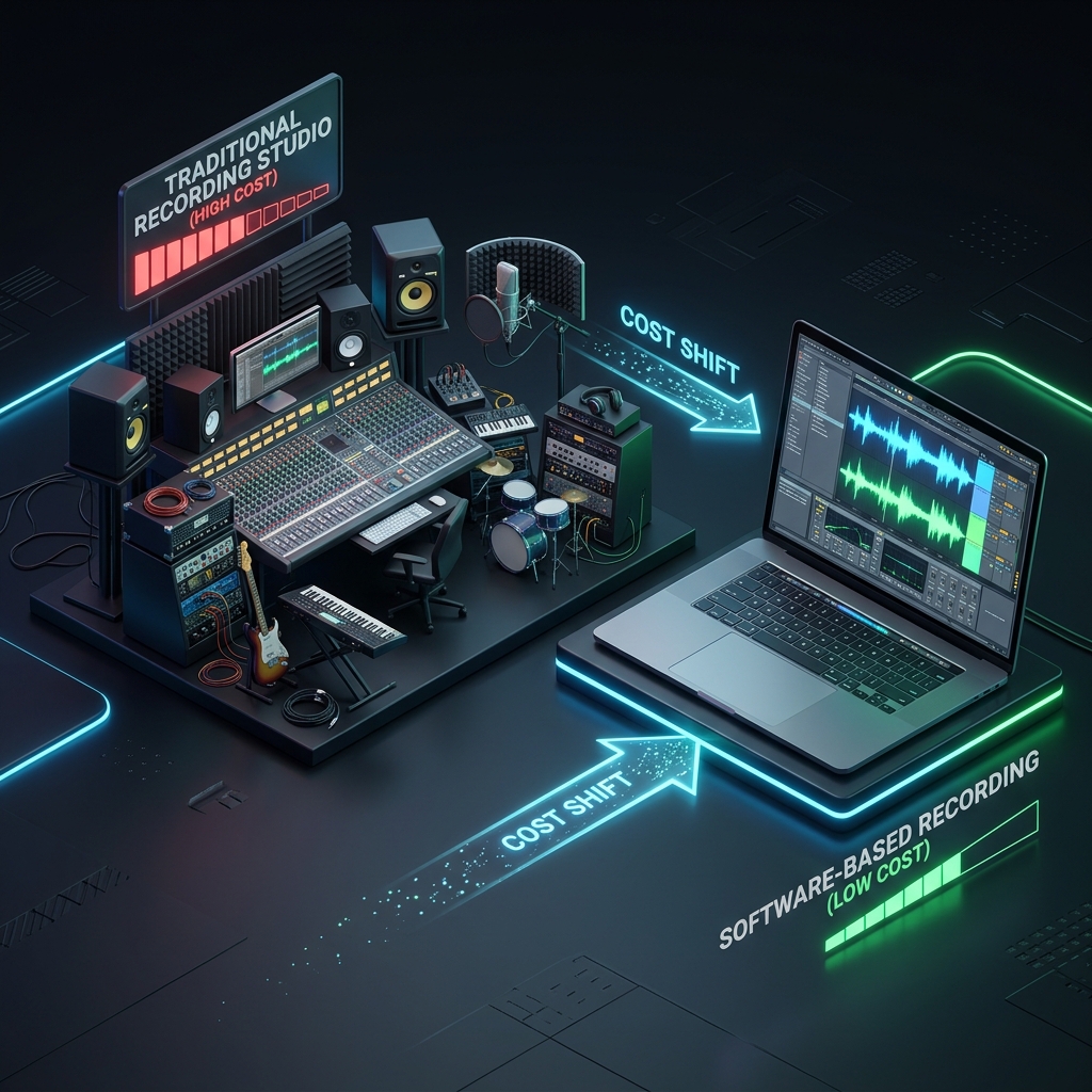 3D rendering comparing traditional studio vs software recording