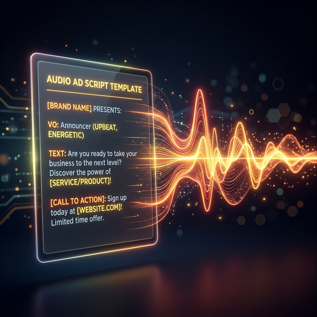 Modern 3D illustration of a floating digital script morphing into sound waves