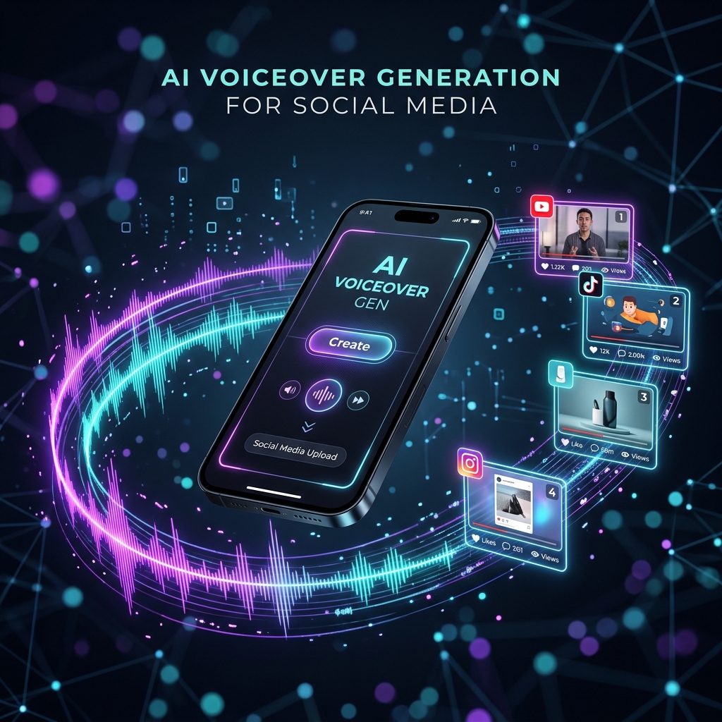 High-tech 3D visual of a smartphone floating with audio waveforms turning into video
